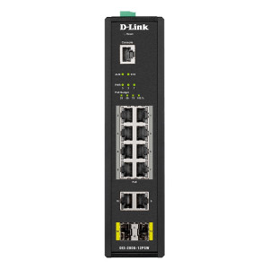 D-Link DIS-200G-12PSW 12-Port Smart Managed Industrial PoE Ethernet Switch, 2 SFP slots, Fanless, DIN-rail, wall, or rack mount